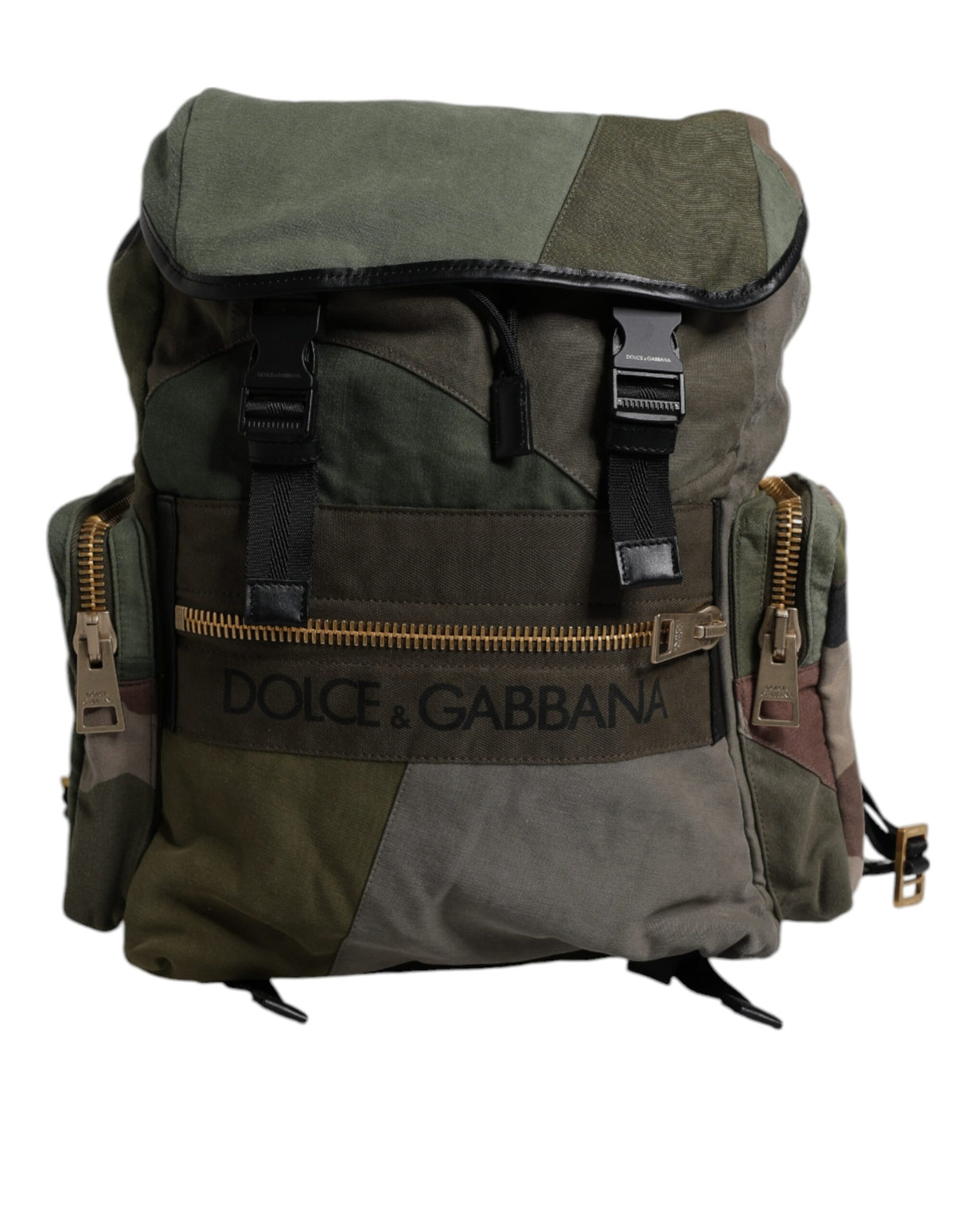 Dolce & Gabbana Military Green Patchwork Travel Backpack Bag