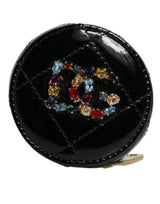 Dolce & Gabbana Black Lamb Leather DG Crystal Round Coin Purse Wallet
