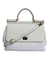 Dolce & Gabbana White Rafia Leather Top Handle Crossbody Bag
