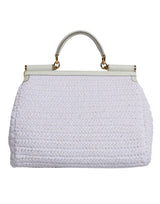 Dolce & Gabbana White Rafia Leather Top Handle Crossbody Bag