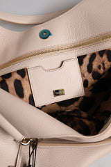 Dolce & Gabbana Light Pink Deer Leather Logo Plaque Tote Top Handle Bag