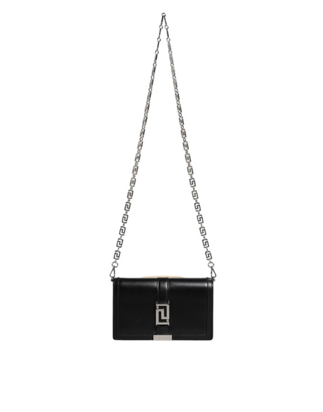 Versace Black Calfskin Leather Chain Strap Shoulder Crossbody Bag