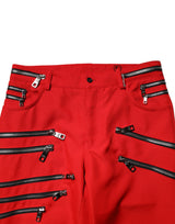 Dolce & Gabbana Red Zipper Embellished Straight Pants