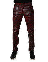 Dolce & Gabbana Red Leopard Cotton Skinny Men Denim Jeans