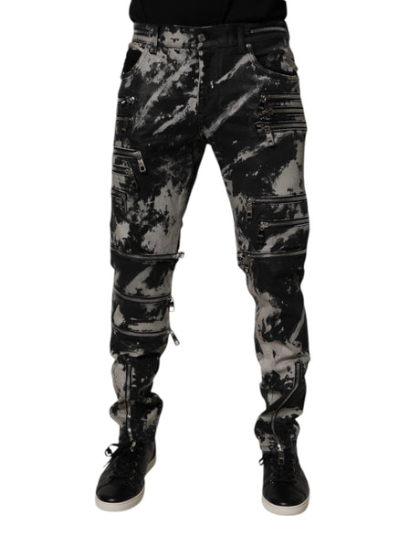 Dolce & Gabbana Black Tie Dye Cotton Skinny Zip Denim Jeans