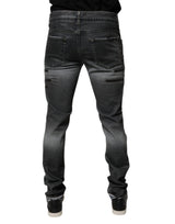 Dolce & Gabbana Dark Gray Tattered Cotton Skinny Denim Jeans