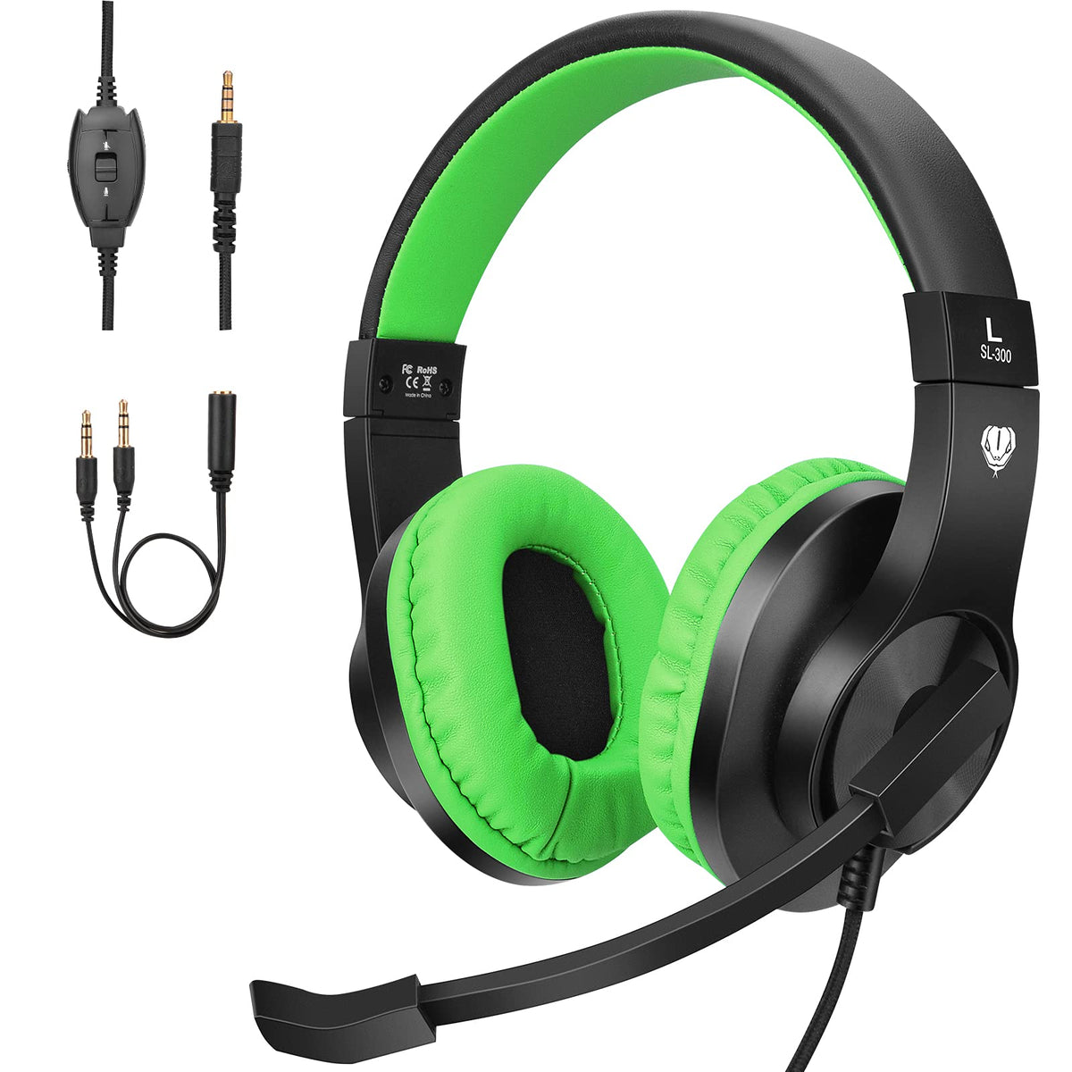 ShinePick Kids Headphones Over-Ear Girls Boys Gaming Headphones with Microphone and Volume Control for Kids Teens Online School Travel (Green)
