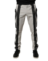 Dolce & Gabbana White Lace Trim Mid Waist Dress Formal Pants