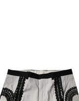 Dolce & Gabbana White Lace Trim Mid Waist Dress Formal Pants