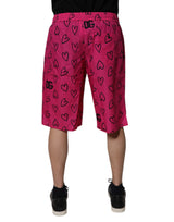 Dolce & Gabbana Pink Cotton Heart Print Bermuda Shorts