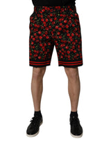 Dolce & Gabbana Black Red Cherry Print Bermuda Cotton Shorts