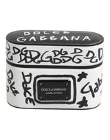 Dolce & Gabbana Black White Leather Scribble Embossed Logo Airpods Case