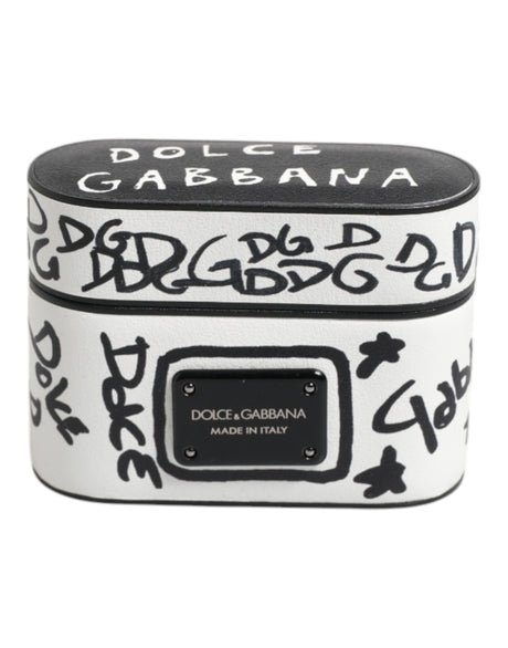 Dolce & Gabbana Black White Leather Scribble Embossed Logo Airpods Case