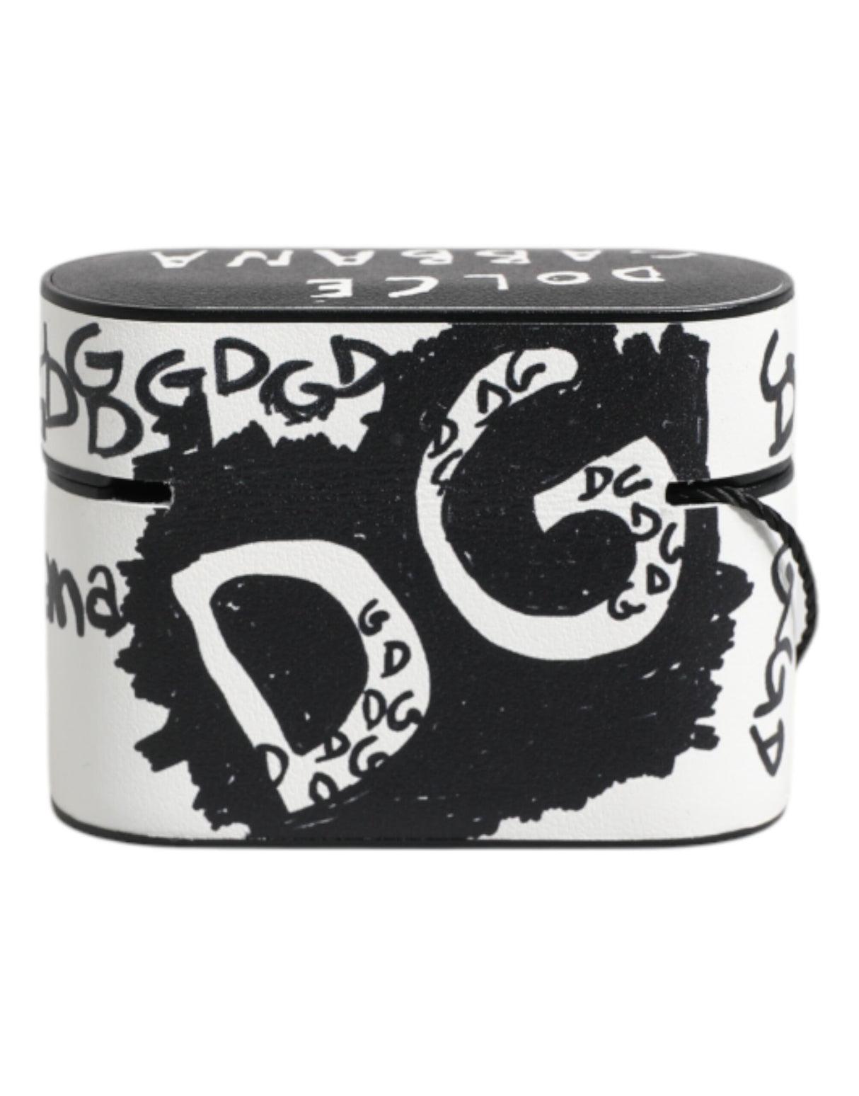 Dolce & Gabbana Black White Leather Scribble Embossed Logo Airpods Case