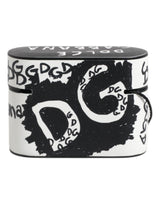 Dolce & Gabbana Black White Leather Scribble Embossed Logo Airpods Case