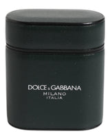 Dolce & Gabbana Green Calfskin Leather Logo Print Flip Holder Airpods Case