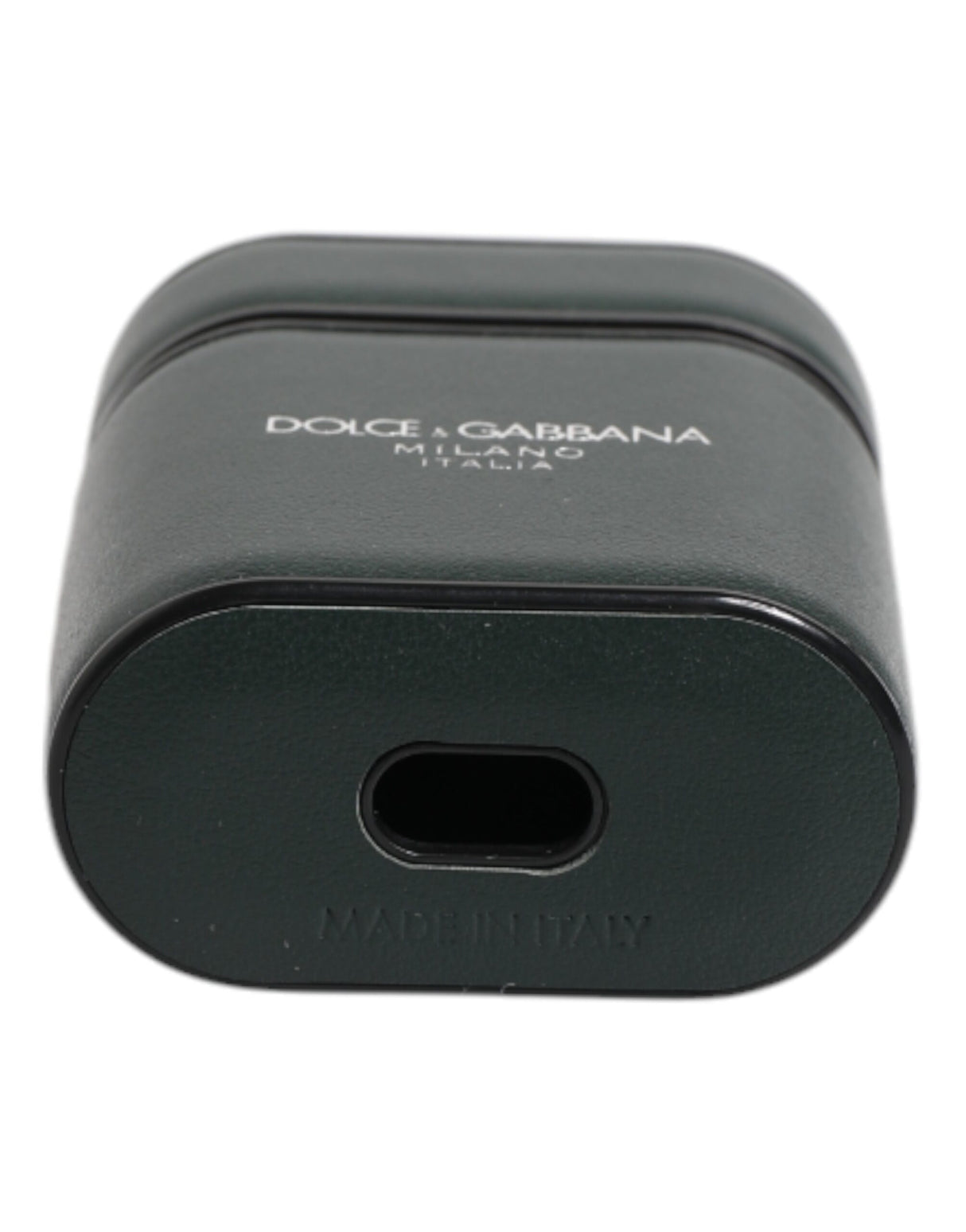 Dolce & Gabbana Green Calfskin Leather Logo Print Flip Holder Airpods Case