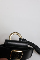 Dolce & Gabbana Black Leather Strap Gold Metal Logo Plaque Airpods Case