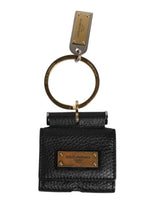 Dolce & Gabbana Black Leather Strap Gold Metal Logo Plaque Airpods Case