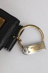 Dolce & Gabbana Black Leather Strap Gold Metal Logo Plaque Airpods Case
