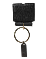 Dolce & Gabbana Black Leather Strap Gold Metal Logo Plaque Airpods Case