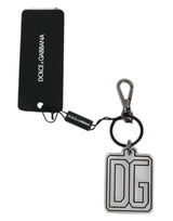 Dolce & Gabbana Gray Black DG Rubber Logo Silver Men's Keychain Keyring