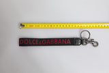 Dolce & Gabbana Black Logo Nylon Silver Brass Men Holder Keychain Keyring