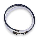 Dolce & Gabbana Blue White Leather Trimmed DG Engraved Silver Tone Clasp Bracelet