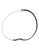 Dolce & Gabbana Blue White Leather Trimmed DG Engraved Silver Tone Clasp Bracelet