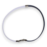 Dolce & Gabbana Blue White Leather Trimmed DG Engraved Silver Tone Clasp Bracelet