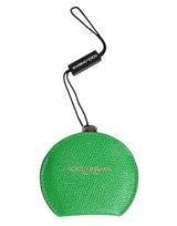 Dolce & Gabbana Green Calfskin Leather Round Logo Hand Mirror Holder