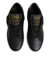 Dolce & Gabbana Black Leather Gold Red Heart Sneakers Shoes