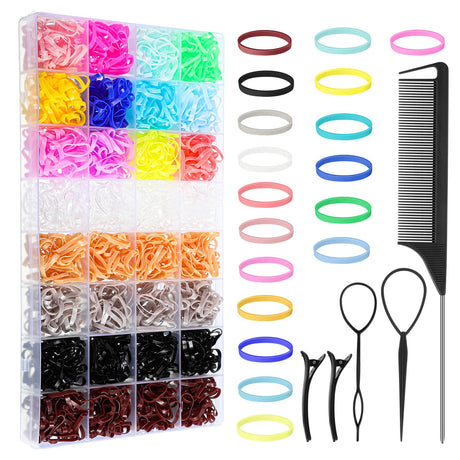 2400 Pcs Rubber Bands for Hair Small Rubber Bands with Hair Styling Tools Colorful Elastic Hair Ties for Baby Girl Toddler Hair Accessories Stocking Stuffers for Girls Women