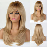 Gradient Golden Long Straight Hair with Bangs