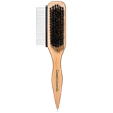 GranNaturals Boar Bristle Slick Back Hair Brush w/Comb for Smoothing Sleek Ponytail Bun - Wide Rat Tail & Metal Comb Hairbrush for Parting Teasing Backcombing Sectioning Edge Control Flyaways