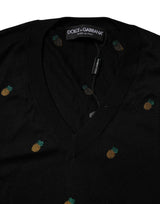 Dolce & Gabbana Black Pineapple Crew Neck Pullover Sweater
