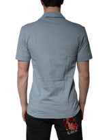 Dolce & Gabbana Blue Cotton Button Down Casual Men Polo Shirt