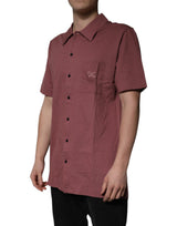 Dolce & Gabbana Dark Pink Button Down Casual Polo Men Shirt
