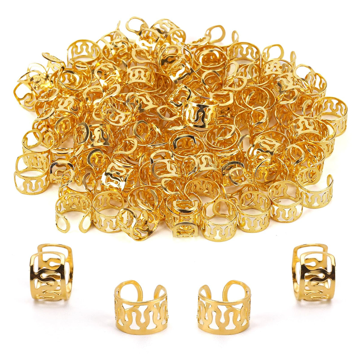100 Pcs Gold Hair Accessories Dreadlocks Beads Hair Braid Cuffs Clips Decoration for Women Girls