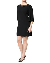 Dolce & Gabbana Black Crystal Embellished Round Neck Mini Dress