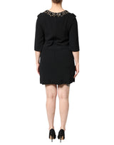 Dolce & Gabbana Black Crystal Embellished Round Neck Mini Dress