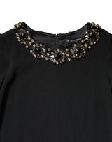 Dolce & Gabbana Black Crystal Embellished Round Neck Mini Dress