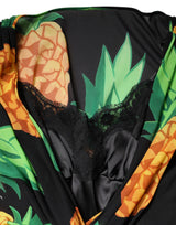 Dolce & Gabbana Black Silk Pineapple Draped Print Wrap Dress