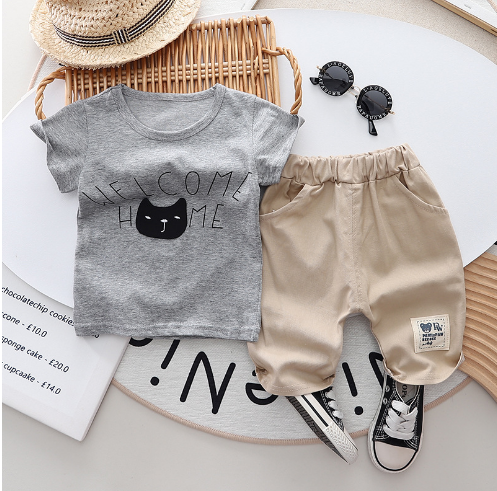 Boys' Outfit with Cute Cat Pattern Set