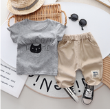 Boys' Outfit with Cute Cat Pattern Set