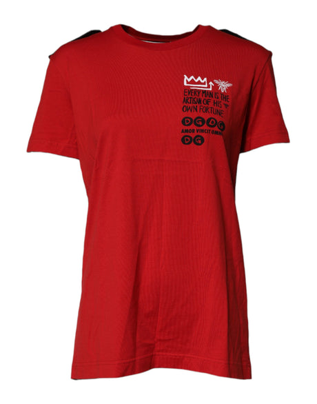 Dolce & Gabbana Red Cotton Graphic Print Crew Neck T-shirt