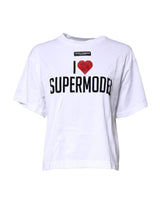 Dolce & Gabbana White Printed Round Neck Top Cotton T-shirt