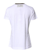 Dolce & Gabbana White Printed Round Neck Top Cotton T-shirt