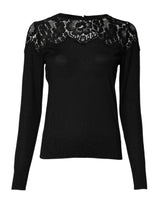 Dolce & Gabbana Black Floral Lace Long Sleeves Blouse Top
