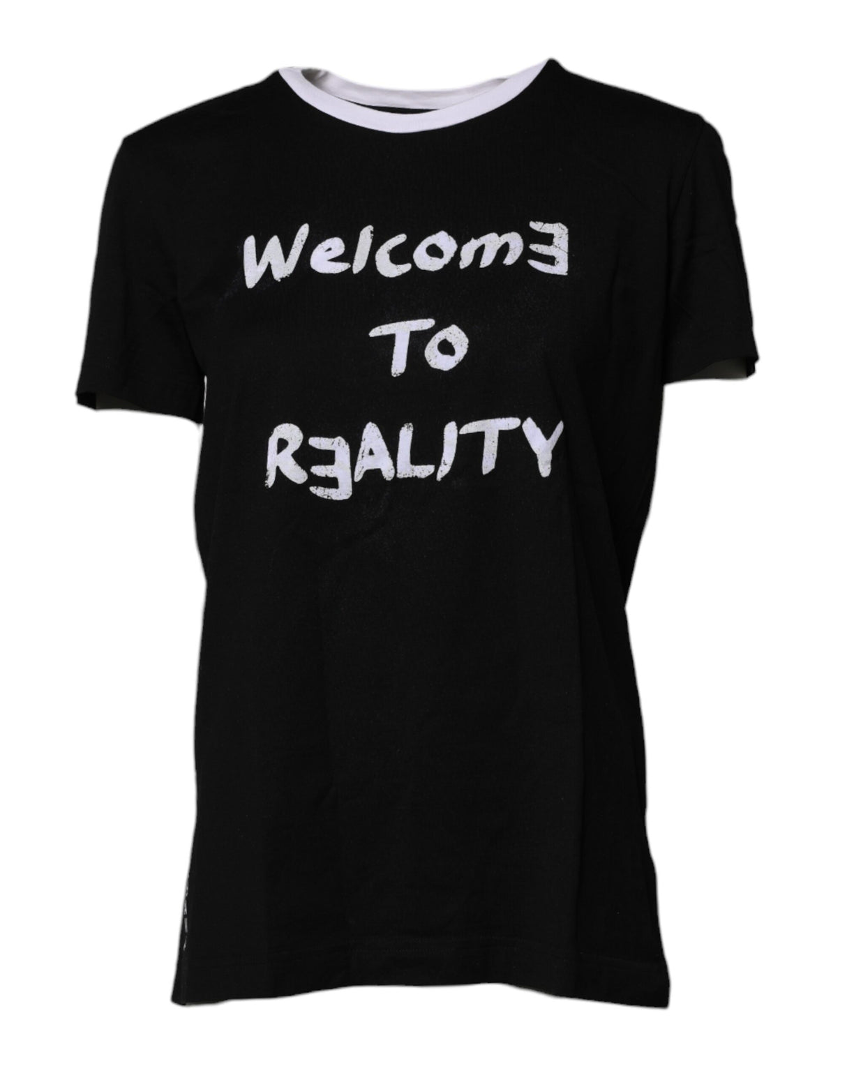 Dolce & Gabbana Black Printed Round Neck Top Cotton T-shirt